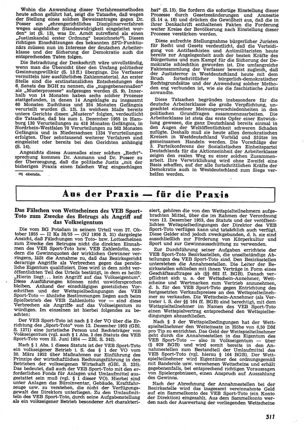 Neue Justiz (NJ), Zeitschrift für Recht und Rechtswissenschaft [Deutsche Demokratische Republik (DDR)], 10. Jahrgang 1956, Seite 311 (NJ DDR 1956, S. 311)