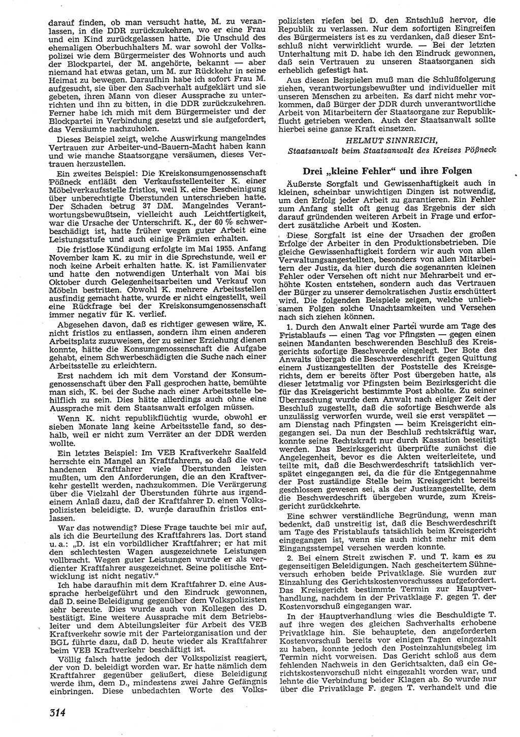 Neue Justiz (NJ), Zeitschrift für Recht und Rechtswissenschaft [Deutsche Demokratische Republik (DDR)], 10. Jahrgang 1956, Seite 314 (NJ DDR 1956, S. 314)