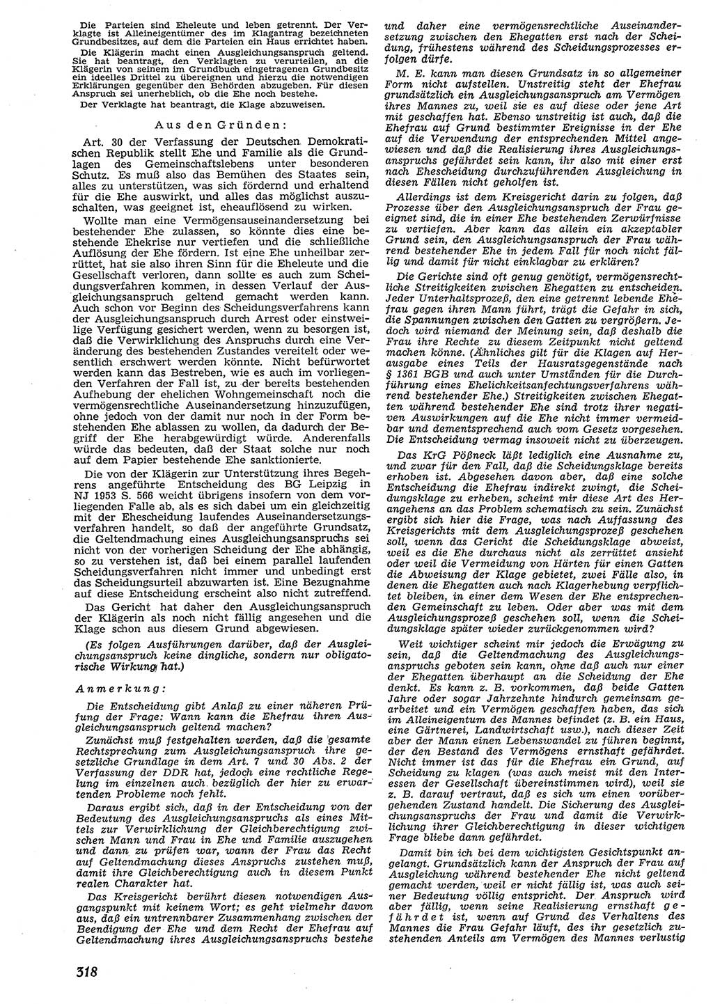 Neue Justiz (NJ), Zeitschrift für Recht und Rechtswissenschaft [Deutsche Demokratische Republik (DDR)], 10. Jahrgang 1956, Seite 318 (NJ DDR 1956, S. 318)