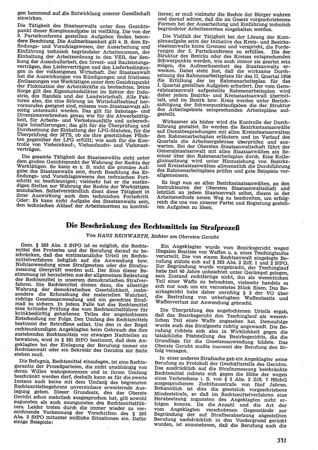 Neue Justiz (NJ), Zeitschrift für Recht und Rechtswissenschaft [Deutsche Demokratische Republik (DDR)], 10. Jahrgang 1956, Seite 331 (NJ DDR 1956, S. 331)