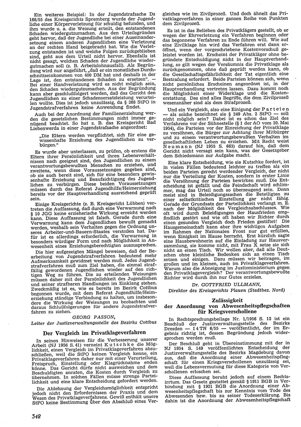 Neue Justiz (NJ), Zeitschrift für Recht und Rechtswissenschaft [Deutsche Demokratische Republik (DDR)], 10. Jahrgang 1956, Seite 342 (NJ DDR 1956, S. 342)