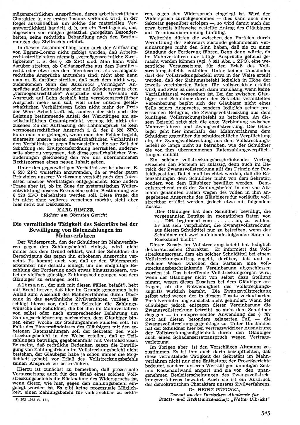 Neue Justiz (NJ), Zeitschrift für Recht und Rechtswissenschaft [Deutsche Demokratische Republik (DDR)], 10. Jahrgang 1956, Seite 345 (NJ DDR 1956, S. 345)