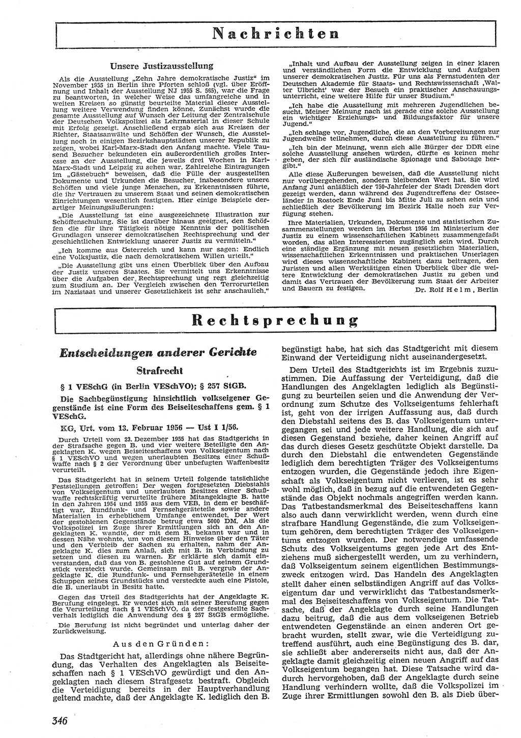 Neue Justiz (NJ), Zeitschrift für Recht und Rechtswissenschaft [Deutsche Demokratische Republik (DDR)], 10. Jahrgang 1956, Seite 346 (NJ DDR 1956, S. 346)