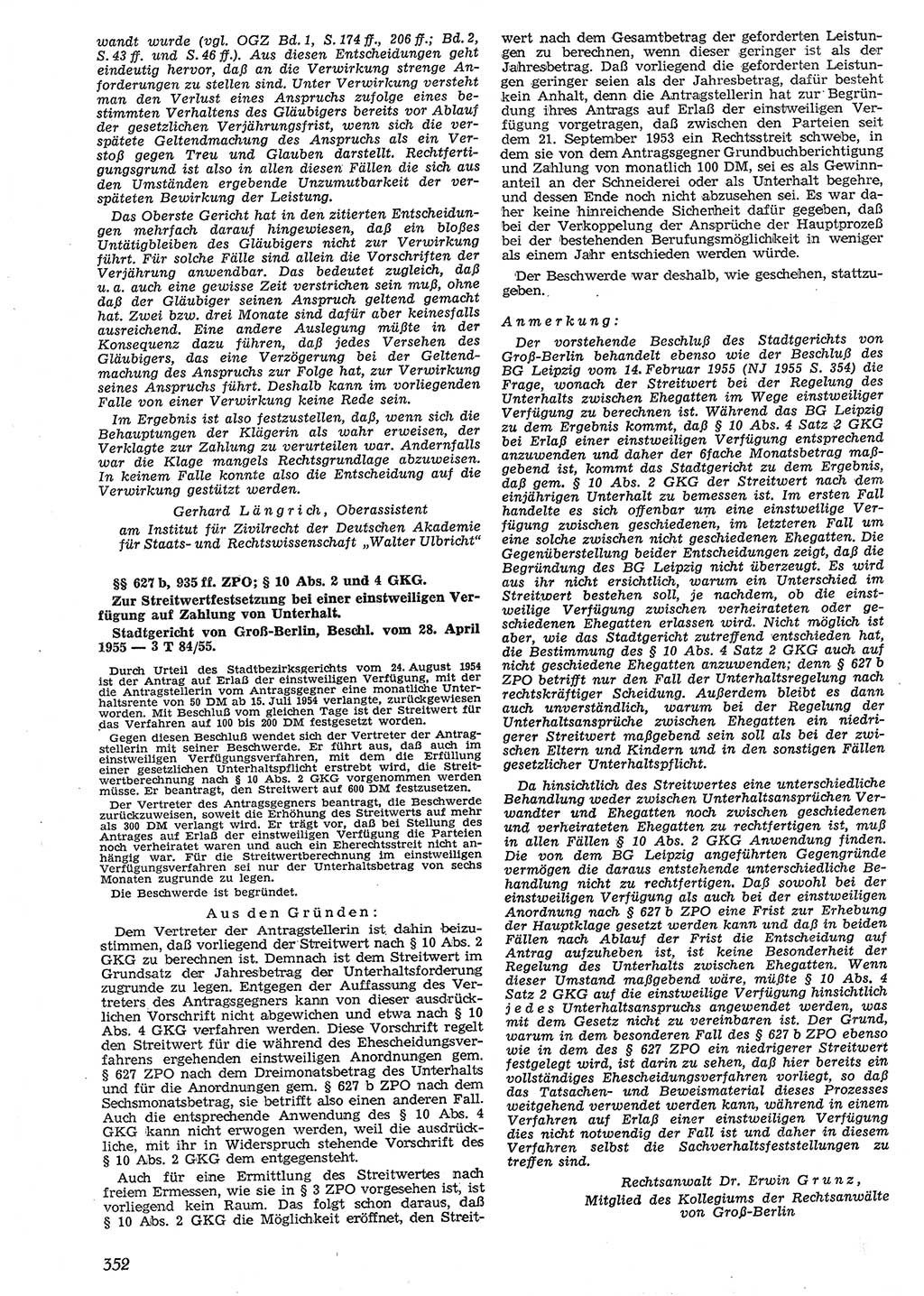 Neue Justiz (NJ), Zeitschrift für Recht und Rechtswissenschaft [Deutsche Demokratische Republik (DDR)], 10. Jahrgang 1956, Seite 352 (NJ DDR 1956, S. 352)