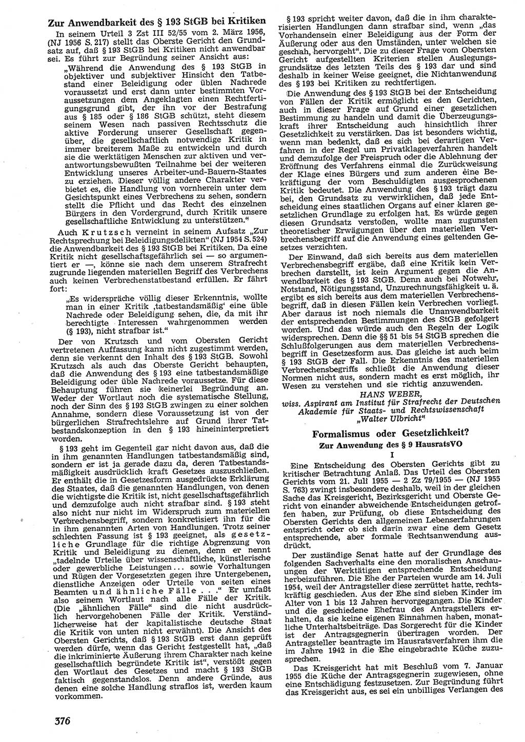 Neue Justiz (NJ), Zeitschrift für Recht und Rechtswissenschaft [Deutsche Demokratische Republik (DDR)], 10. Jahrgang 1956, Seite 376 (NJ DDR 1956, S. 376)