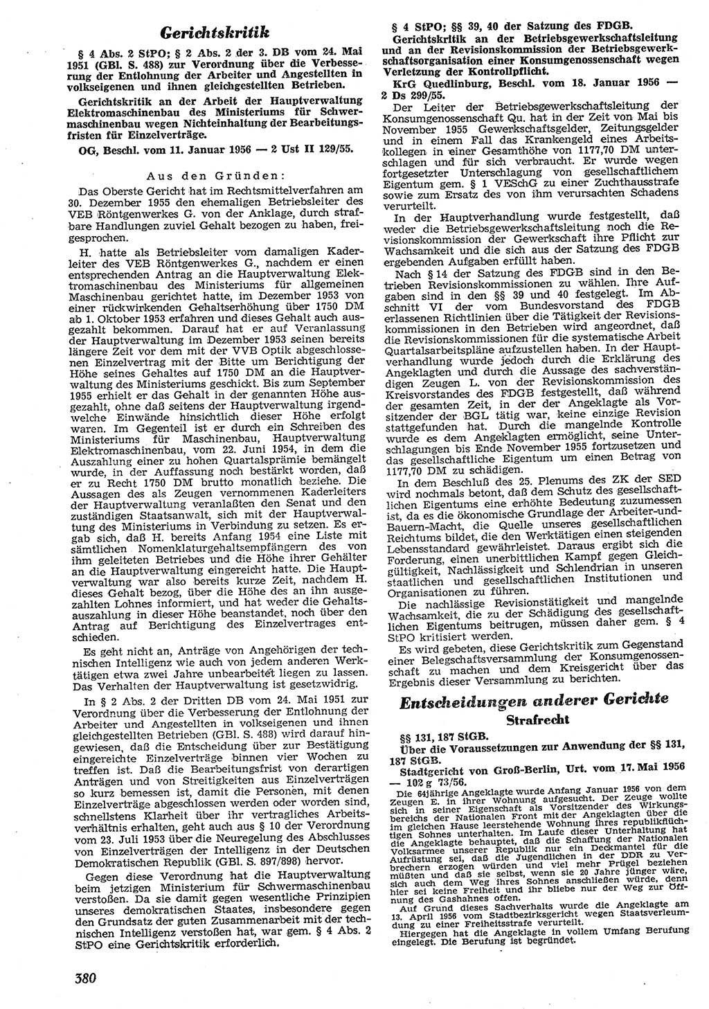 Neue Justiz (NJ), Zeitschrift für Recht und Rechtswissenschaft [Deutsche Demokratische Republik (DDR)], 10. Jahrgang 1956, Seite 380 (NJ DDR 1956, S. 380)