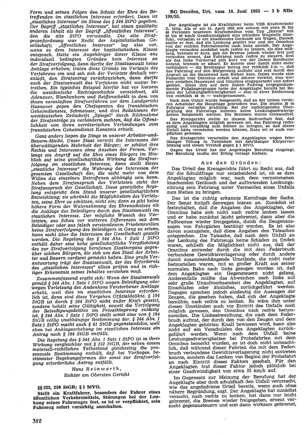 Neue Justiz (NJ), Zeitschrift für Recht und Rechtswissenschaft [Deutsche Demokratische Republik (DDR)], 10. Jahrgang 1956, Seite 382 (NJ DDR 1956, S. 382)