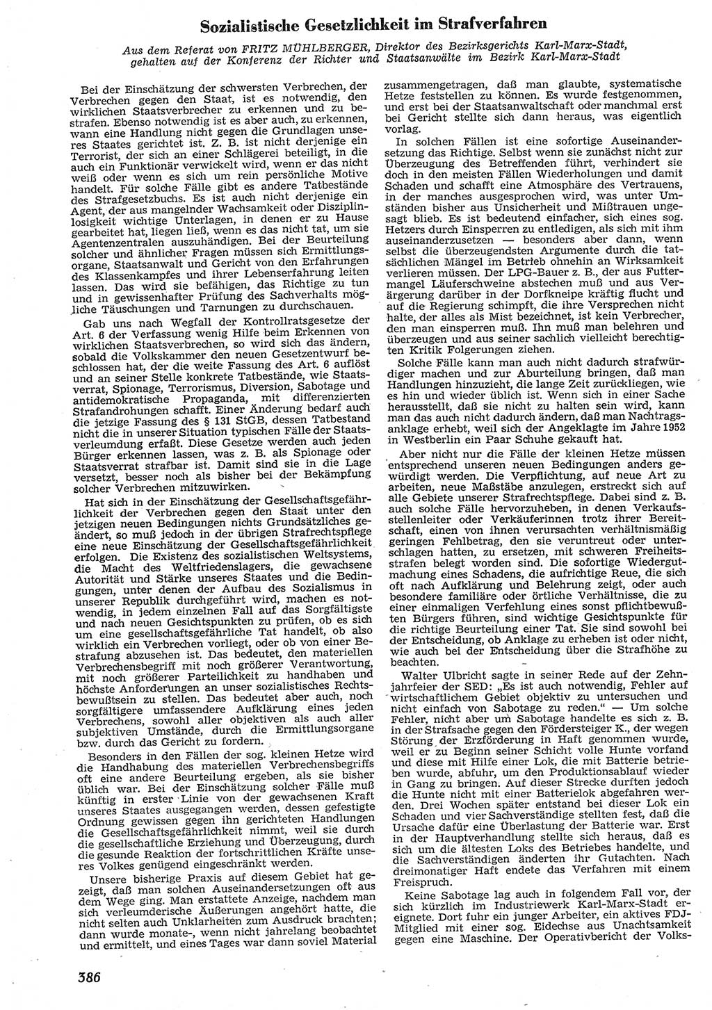Neue Justiz (NJ), Zeitschrift für Recht und Rechtswissenschaft [Deutsche Demokratische Republik (DDR)], 10. Jahrgang 1956, Seite 386 (NJ DDR 1956, S. 386)