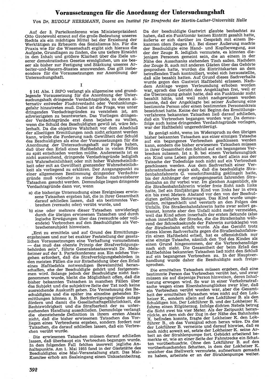 Neue Justiz (NJ), Zeitschrift für Recht und Rechtswissenschaft [Deutsche Demokratische Republik (DDR)], 10. Jahrgang 1956, Seite 392 (NJ DDR 1956, S. 392)