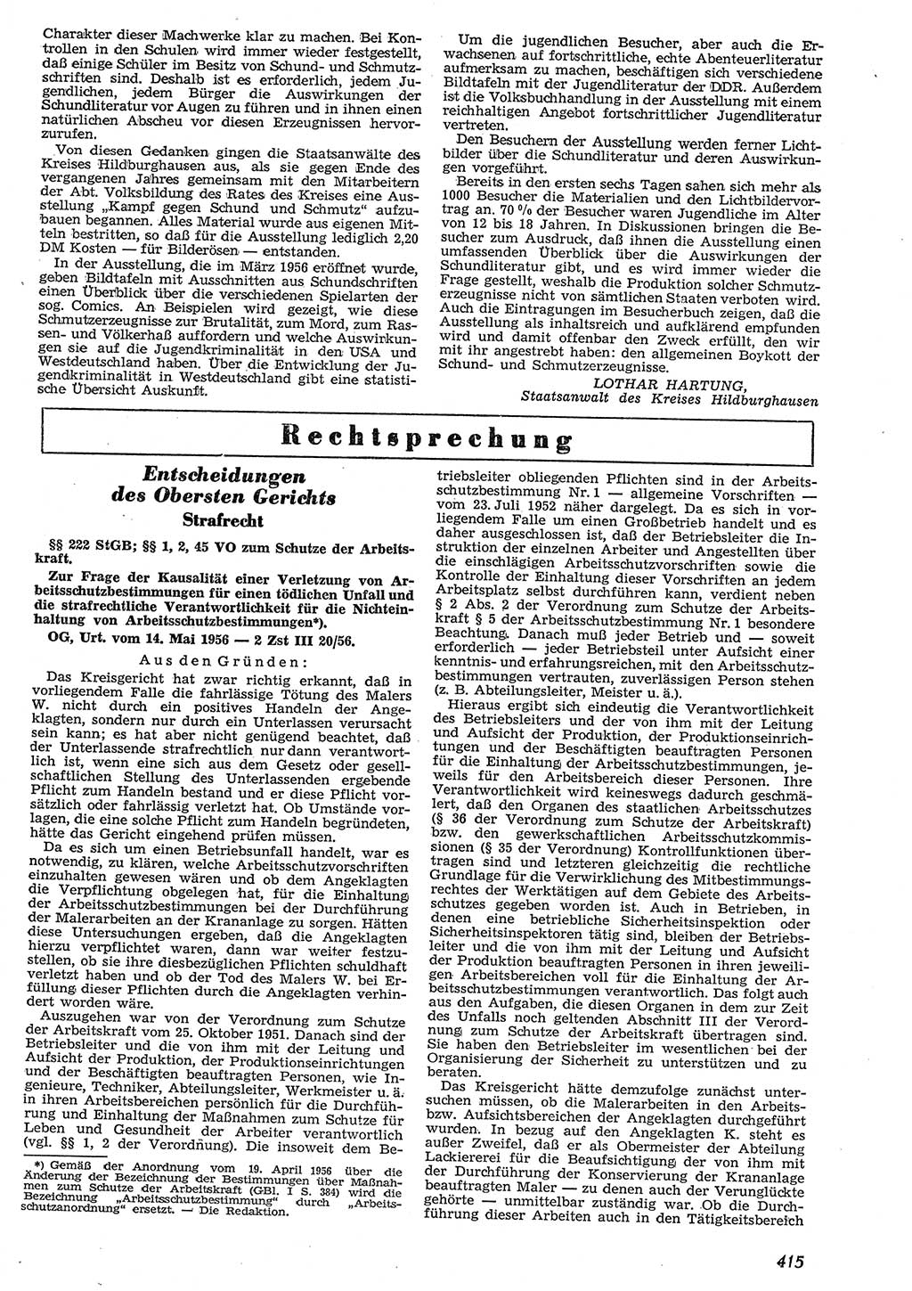 Neue Justiz (NJ), Zeitschrift für Recht und Rechtswissenschaft [Deutsche Demokratische Republik (DDR)], 10. Jahrgang 1956, Seite 415 (NJ DDR 1956, S. 415)