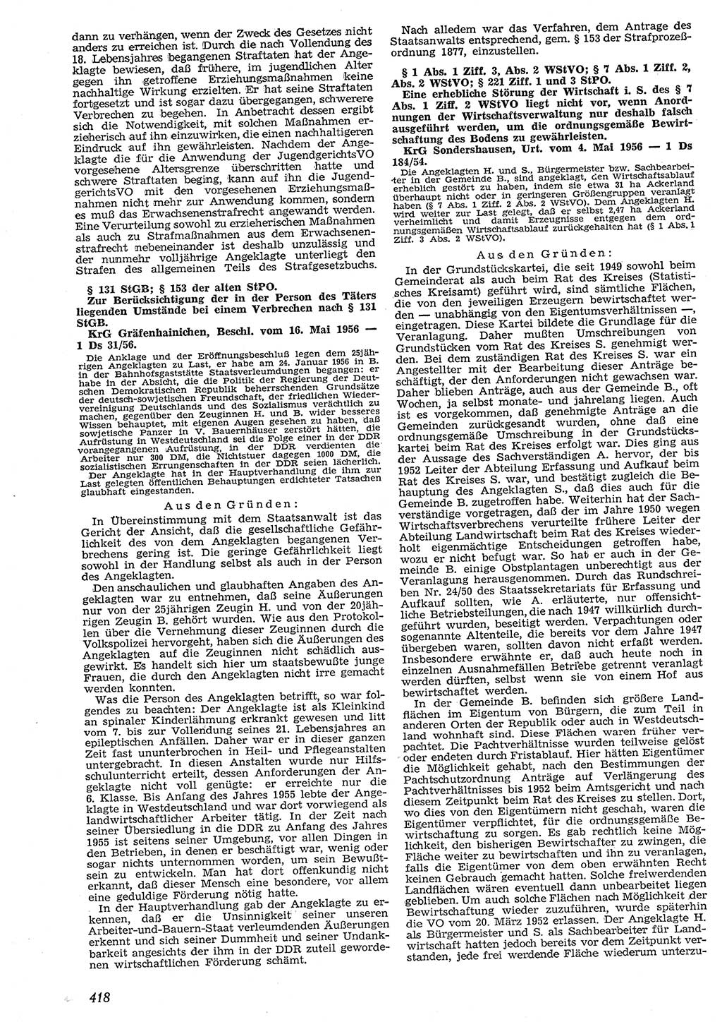 Neue Justiz (NJ), Zeitschrift für Recht und Rechtswissenschaft [Deutsche Demokratische Republik (DDR)], 10. Jahrgang 1956, Seite 418 (NJ DDR 1956, S. 418)