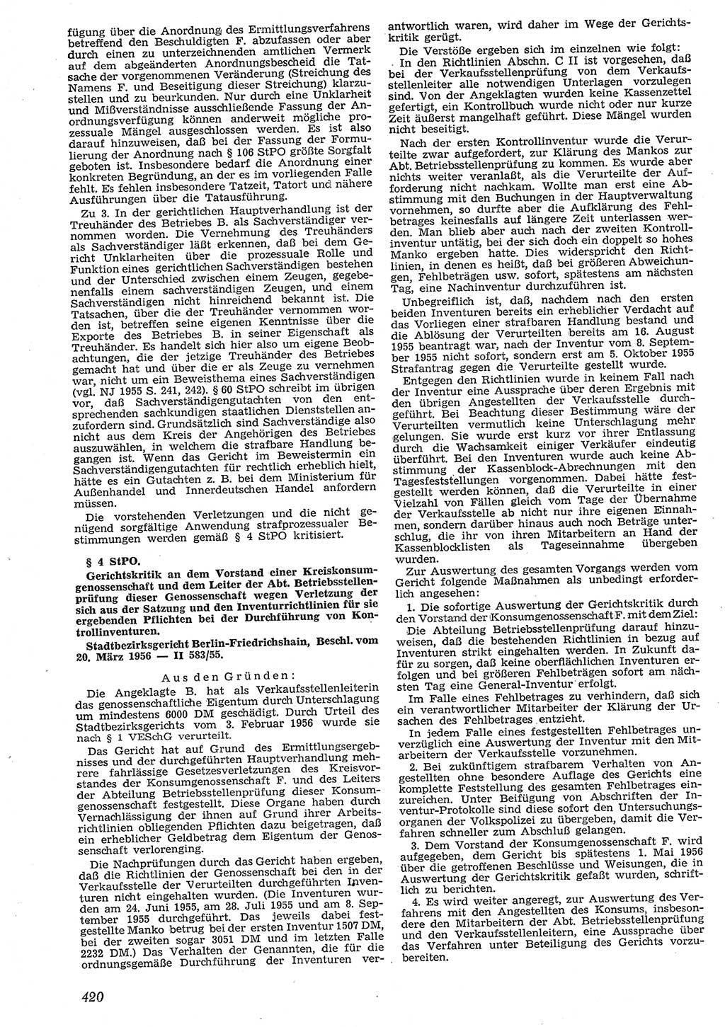 Neue Justiz (NJ), Zeitschrift für Recht und Rechtswissenschaft [Deutsche Demokratische Republik (DDR)], 10. Jahrgang 1956, Seite 420 (NJ DDR 1956, S. 420)