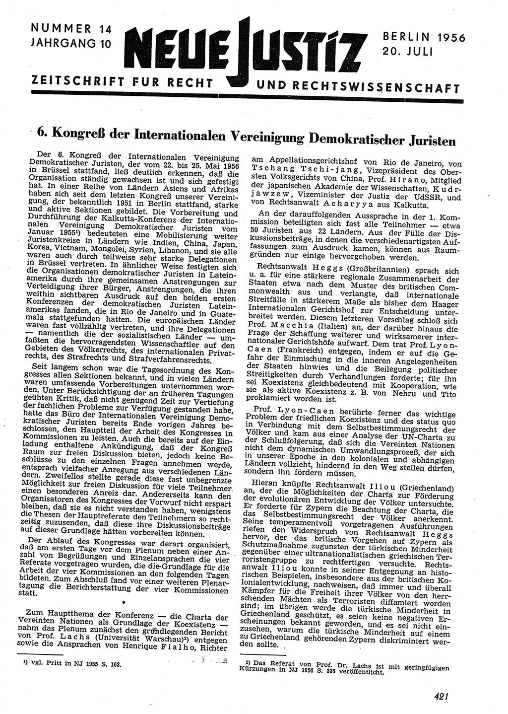 Neue Justiz (NJ), Zeitschrift für Recht und Rechtswissenschaft [Deutsche Demokratische Republik (DDR)], 10. Jahrgang 1956, Seite 421 (NJ DDR 1956, S. 421)