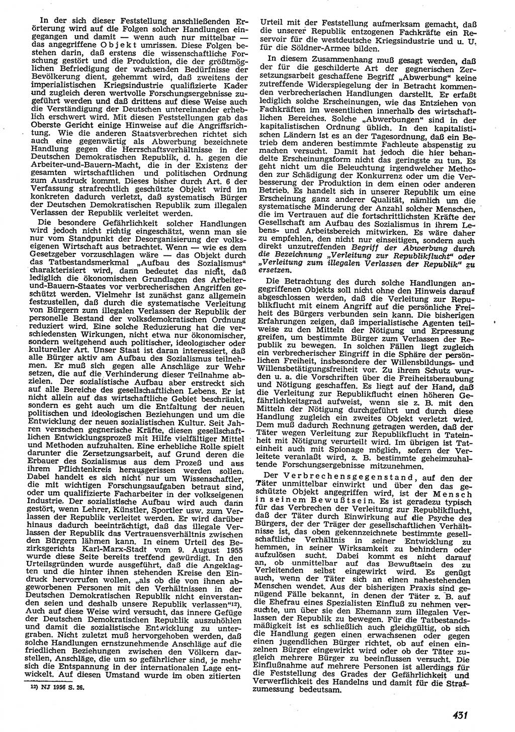 Neue Justiz (NJ), Zeitschrift für Recht und Rechtswissenschaft [Deutsche Demokratische Republik (DDR)], 10. Jahrgang 1956, Seite 431 (NJ DDR 1956, S. 431)