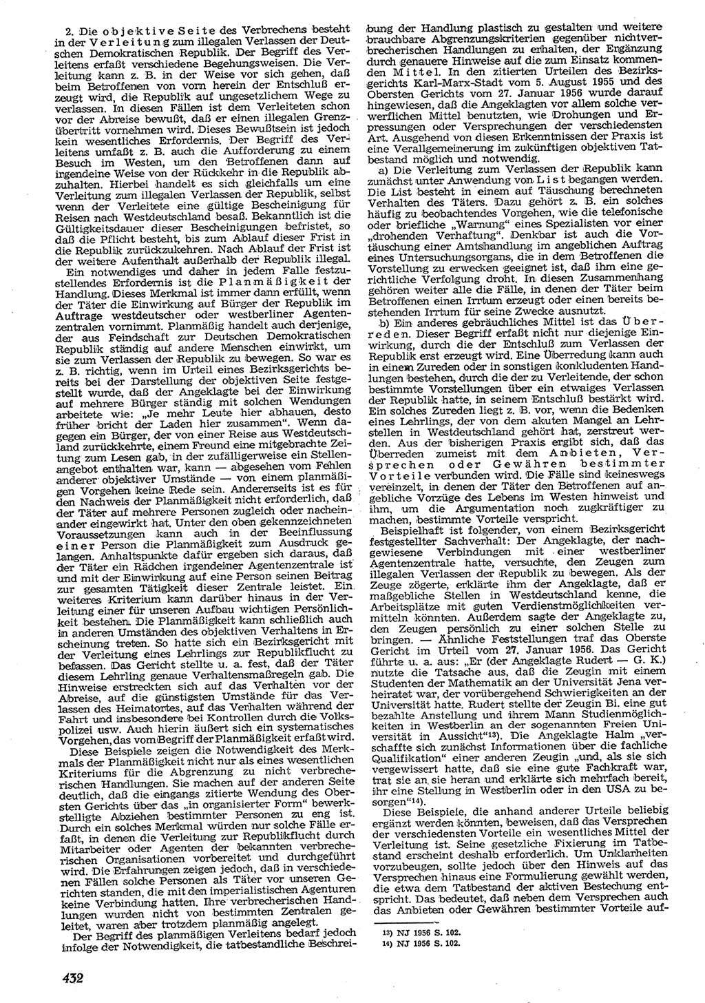Neue Justiz (NJ), Zeitschrift für Recht und Rechtswissenschaft [Deutsche Demokratische Republik (DDR)], 10. Jahrgang 1956, Seite 432 (NJ DDR 1956, S. 432)