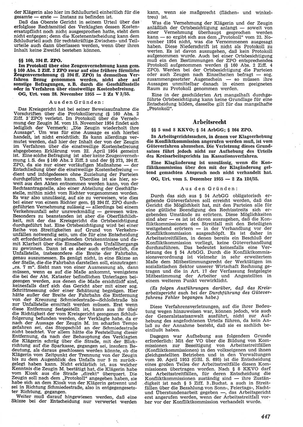 Neue Justiz (NJ), Zeitschrift für Recht und Rechtswissenschaft [Deutsche Demokratische Republik (DDR)], 10. Jahrgang 1956, Seite 447 (NJ DDR 1956, S. 447)