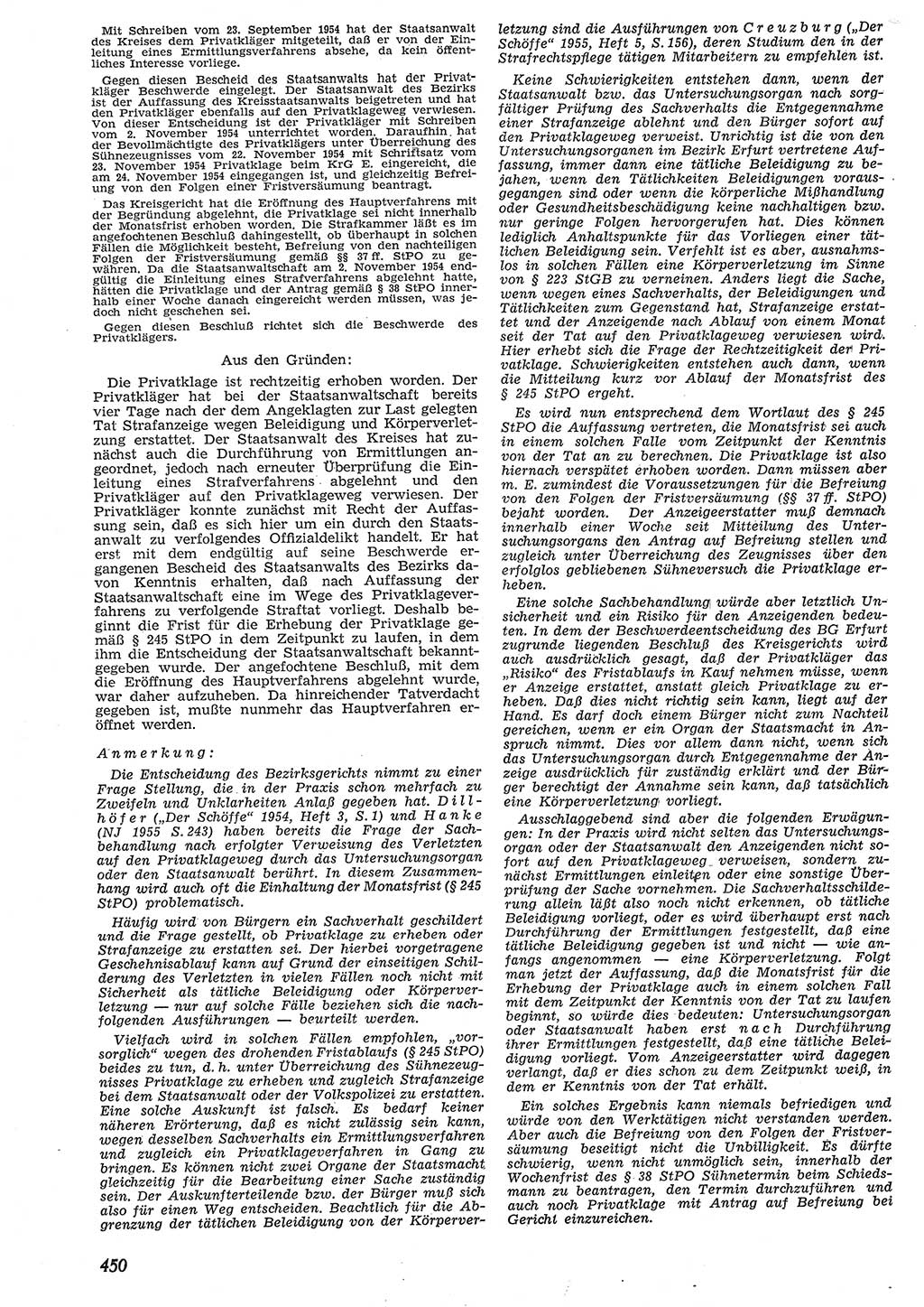 Neue Justiz (NJ), Zeitschrift für Recht und Rechtswissenschaft [Deutsche Demokratische Republik (DDR)], 10. Jahrgang 1956, Seite 450 (NJ DDR 1956, S. 450)