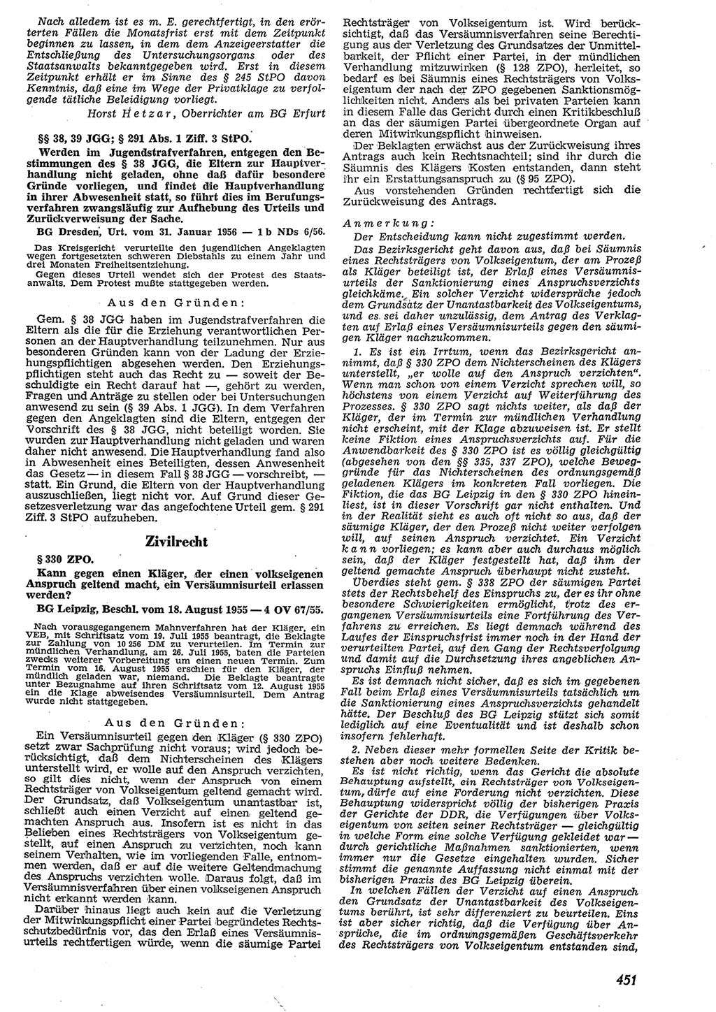 Neue Justiz (NJ), Zeitschrift für Recht und Rechtswissenschaft [Deutsche Demokratische Republik (DDR)], 10. Jahrgang 1956, Seite 451 (NJ DDR 1956, S. 451)