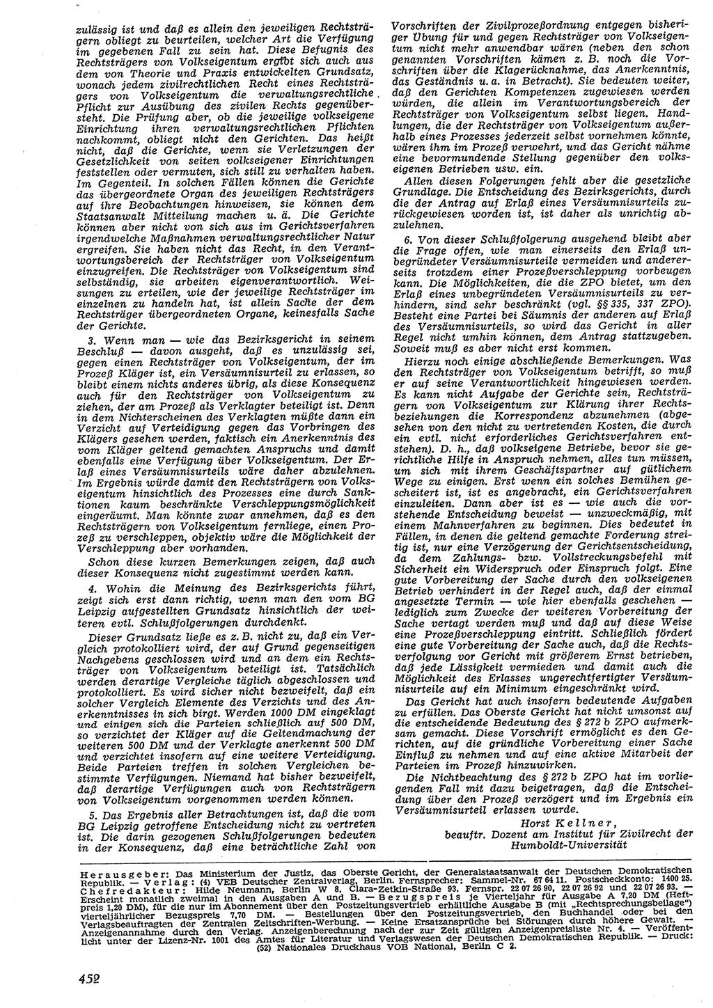 Neue Justiz (NJ), Zeitschrift für Recht und Rechtswissenschaft [Deutsche Demokratische Republik (DDR)], 10. Jahrgang 1956, Seite 452 (NJ DDR 1956, S. 452)
