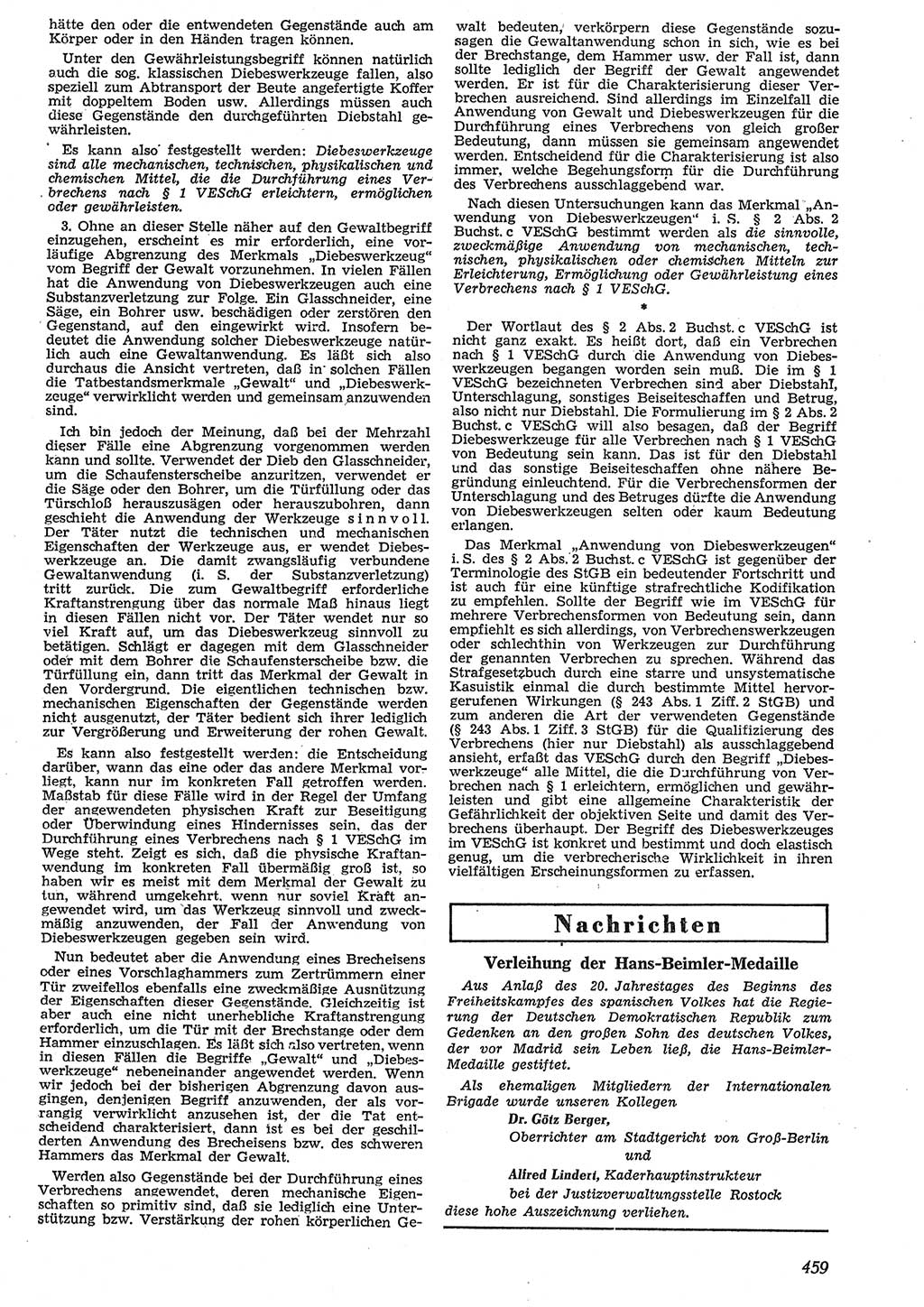 Neue Justiz (NJ), Zeitschrift für Recht und Rechtswissenschaft [Deutsche Demokratische Republik (DDR)], 10. Jahrgang 1956, Seite 459 (NJ DDR 1956, S. 459)