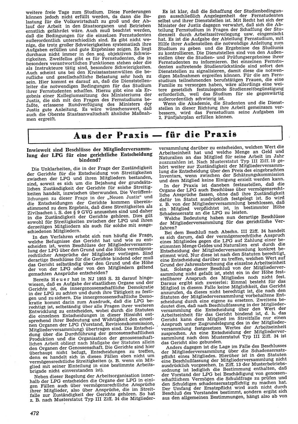 Neue Justiz (NJ), Zeitschrift für Recht und Rechtswissenschaft [Deutsche Demokratische Republik (DDR)], 10. Jahrgang 1956, Seite 472 (NJ DDR 1956, S. 472)