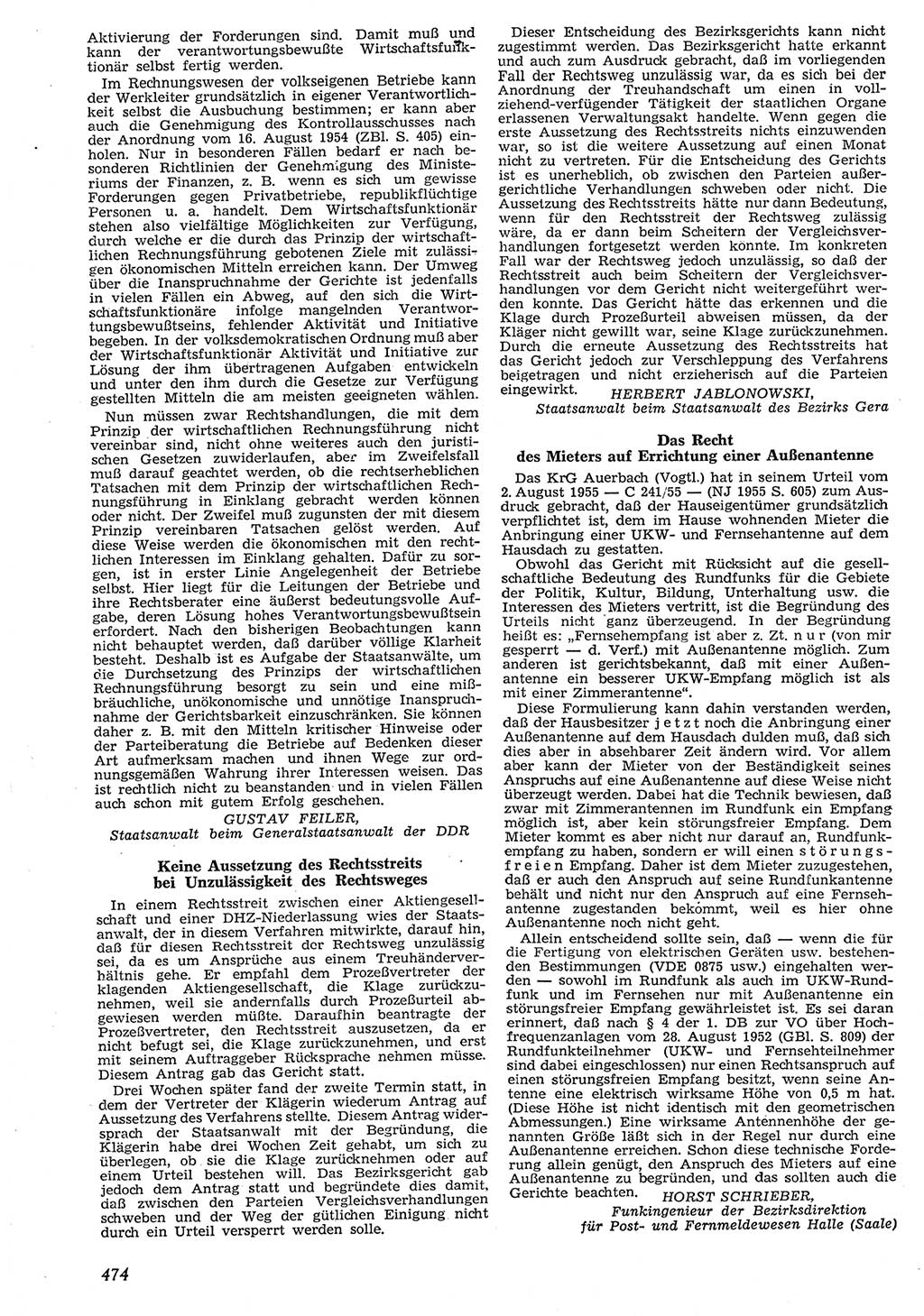 Neue Justiz (NJ), Zeitschrift für Recht und Rechtswissenschaft [Deutsche Demokratische Republik (DDR)], 10. Jahrgang 1956, Seite 474 (NJ DDR 1956, S. 474)
