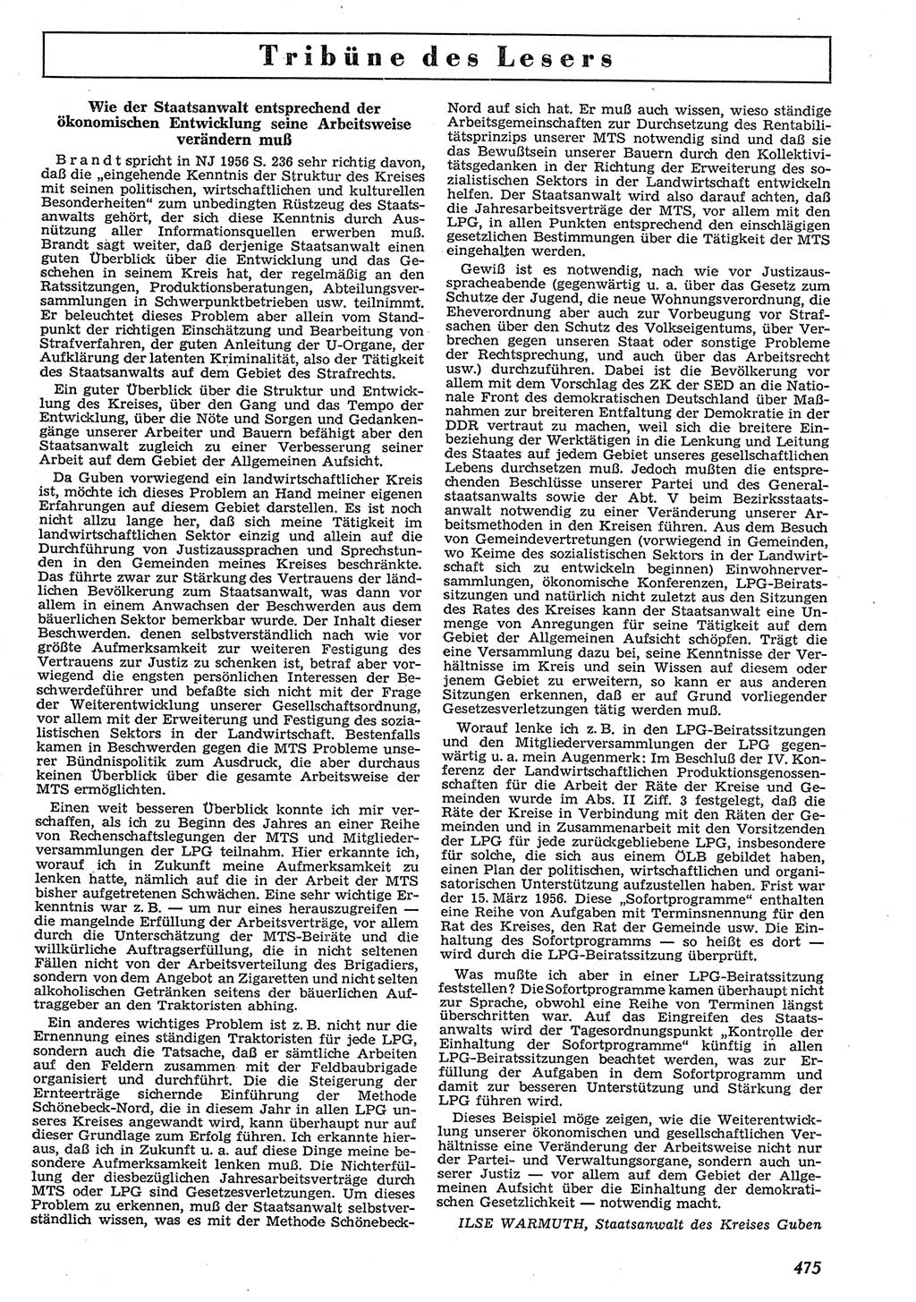 Neue Justiz (NJ), Zeitschrift für Recht und Rechtswissenschaft [Deutsche Demokratische Republik (DDR)], 10. Jahrgang 1956, Seite 475 (NJ DDR 1956, S. 475)