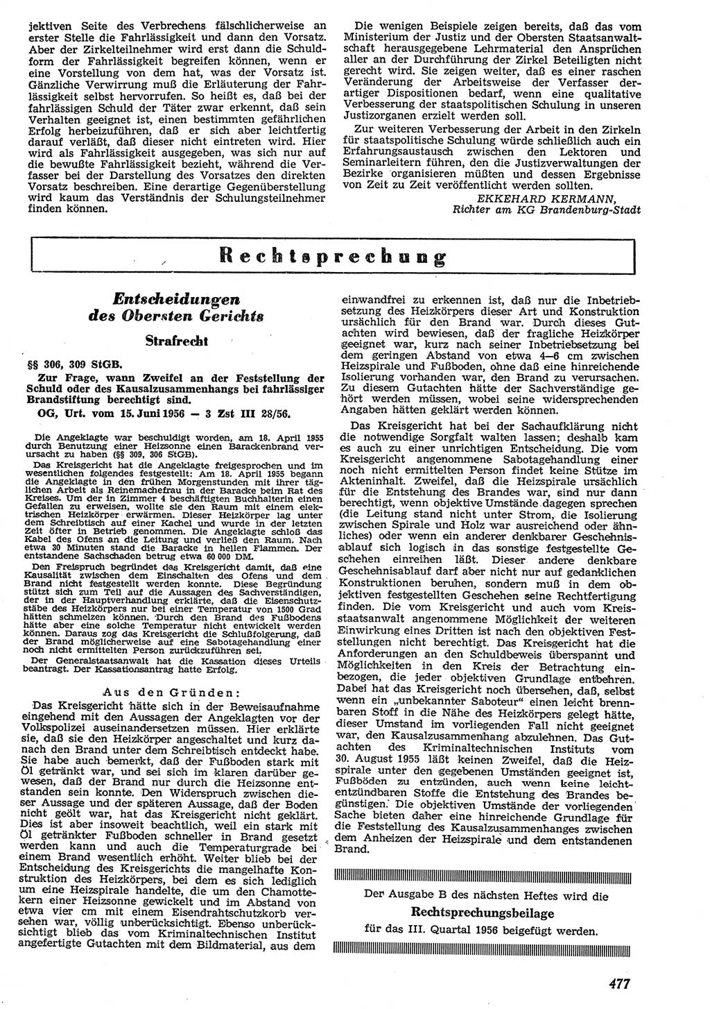 Neue Justiz (NJ), Zeitschrift für Recht und Rechtswissenschaft [Deutsche Demokratische Republik (DDR)], 10. Jahrgang 1956, Seite 477 (NJ DDR 1956, S. 477)