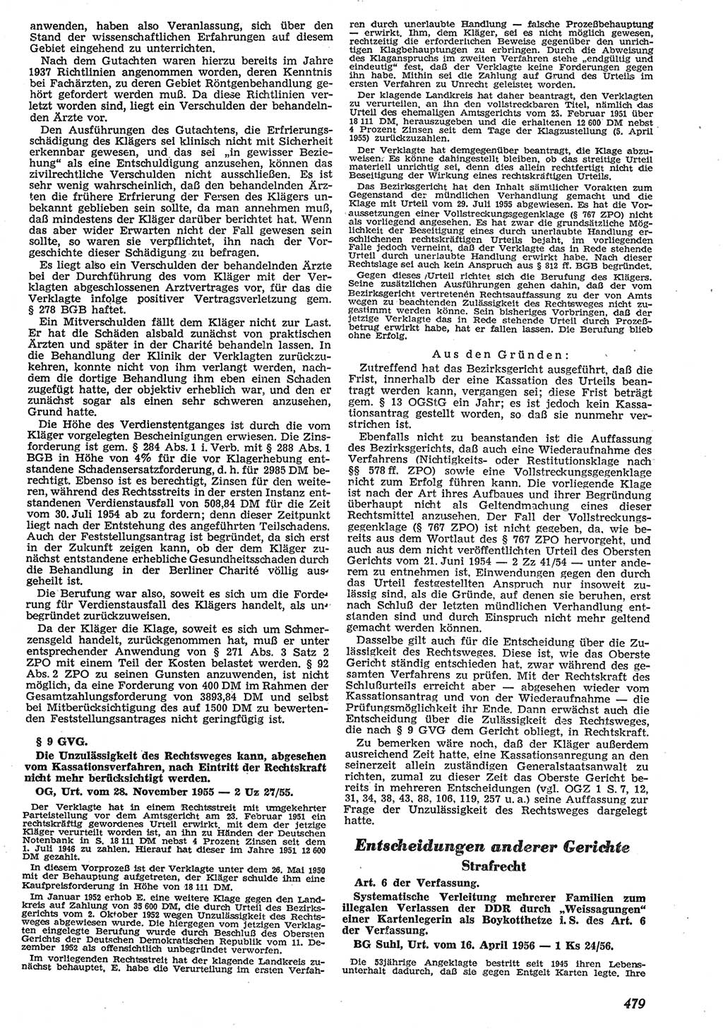Neue Justiz (NJ), Zeitschrift für Recht und Rechtswissenschaft [Deutsche Demokratische Republik (DDR)], 10. Jahrgang 1956, Seite 479 (NJ DDR 1956, S. 479)