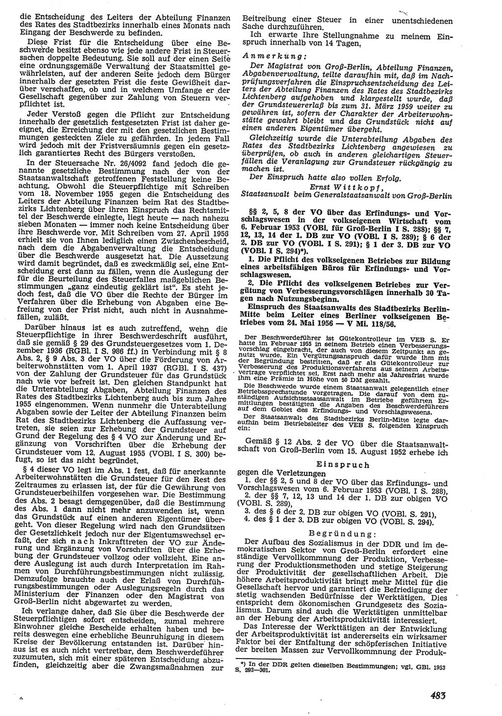 Neue Justiz (NJ), Zeitschrift für Recht und Rechtswissenschaft [Deutsche Demokratische Republik (DDR)], 10. Jahrgang 1956, Seite 483 (NJ DDR 1956, S. 483)