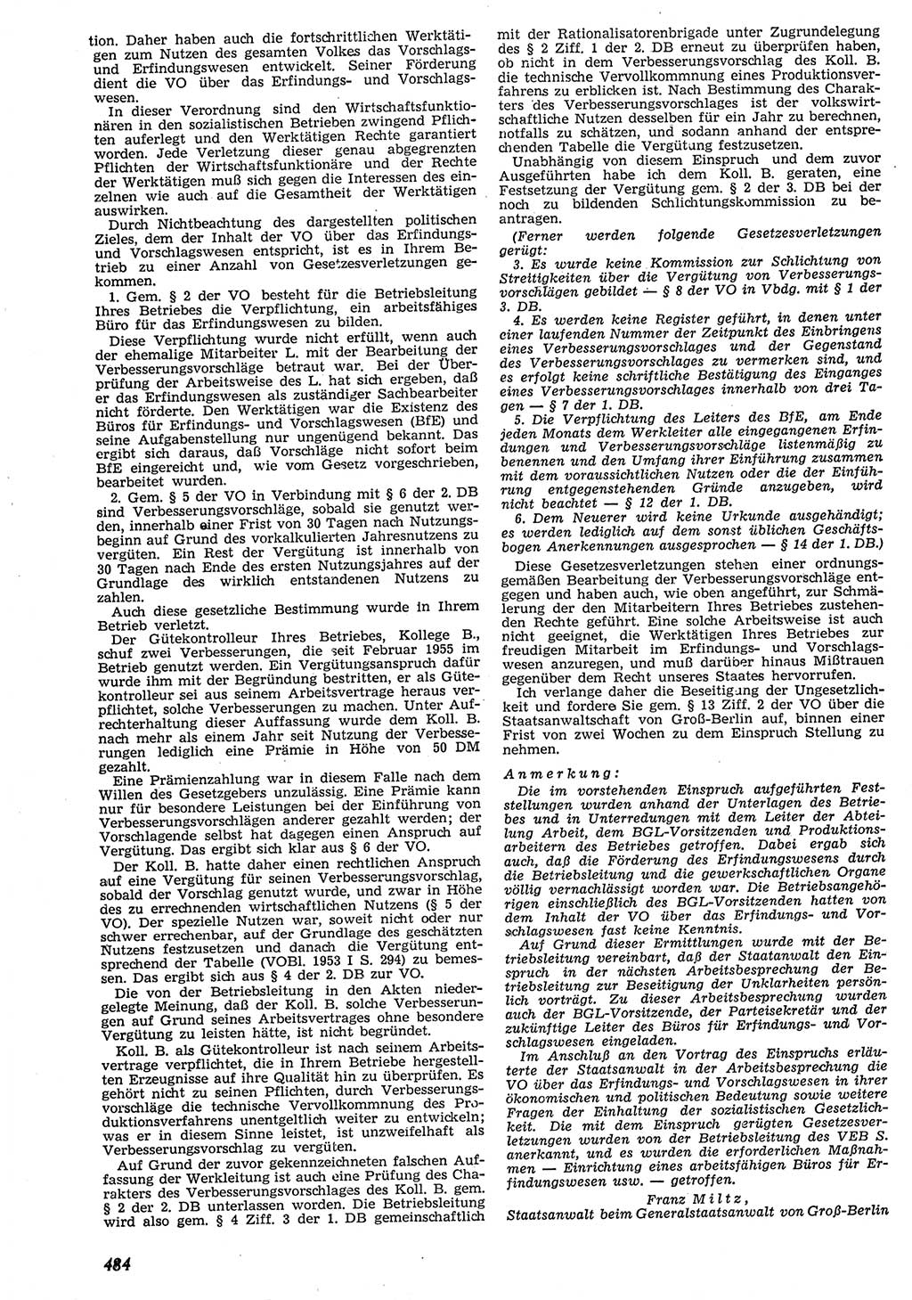Neue Justiz (NJ), Zeitschrift für Recht und Rechtswissenschaft [Deutsche Demokratische Republik (DDR)], 10. Jahrgang 1956, Seite 484 (NJ DDR 1956, S. 484)
