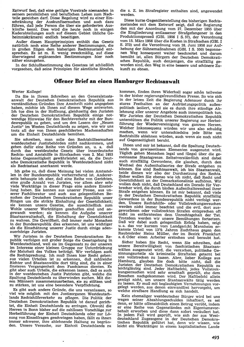 Neue Justiz (NJ), Zeitschrift für Recht und Rechtswissenschaft [Deutsche Demokratische Republik (DDR)], 10. Jahrgang 1956, Seite 493 (NJ DDR 1956, S. 493)