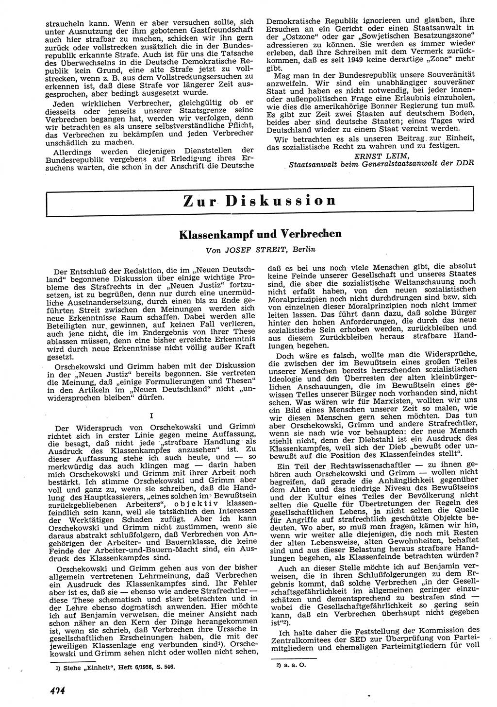 Neue Justiz (NJ), Zeitschrift für Recht und Rechtswissenschaft [Deutsche Demokratische Republik (DDR)], 10. Jahrgang 1956, Seite 494 (NJ DDR 1956, S. 494)