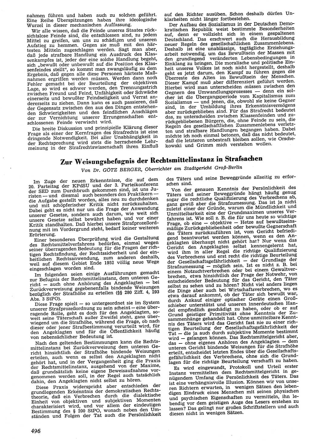 Neue Justiz (NJ), Zeitschrift für Recht und Rechtswissenschaft [Deutsche Demokratische Republik (DDR)], 10. Jahrgang 1956, Seite 496 (NJ DDR 1956, S. 496)