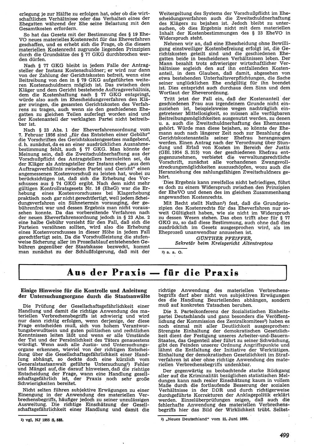 Neue Justiz (NJ), Zeitschrift für Recht und Rechtswissenschaft [Deutsche Demokratische Republik (DDR)], 10. Jahrgang 1956, Seite 499 (NJ DDR 1956, S. 499)
