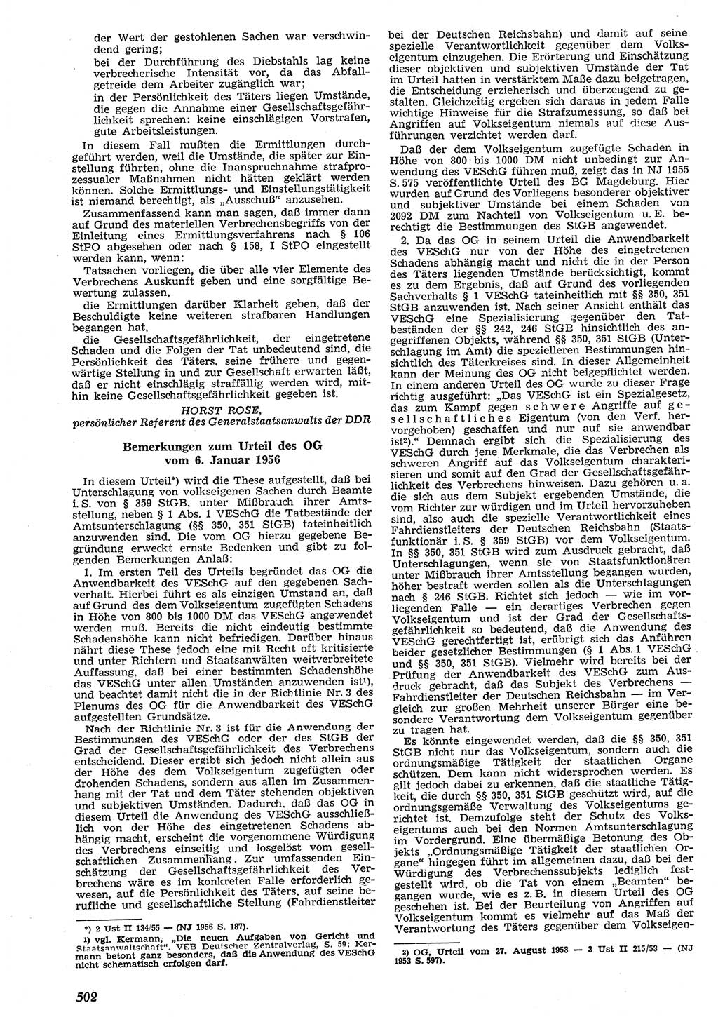 Neue Justiz (NJ), Zeitschrift für Recht und Rechtswissenschaft [Deutsche Demokratische Republik (DDR)], 10. Jahrgang 1956, Seite 502 (NJ DDR 1956, S. 502)