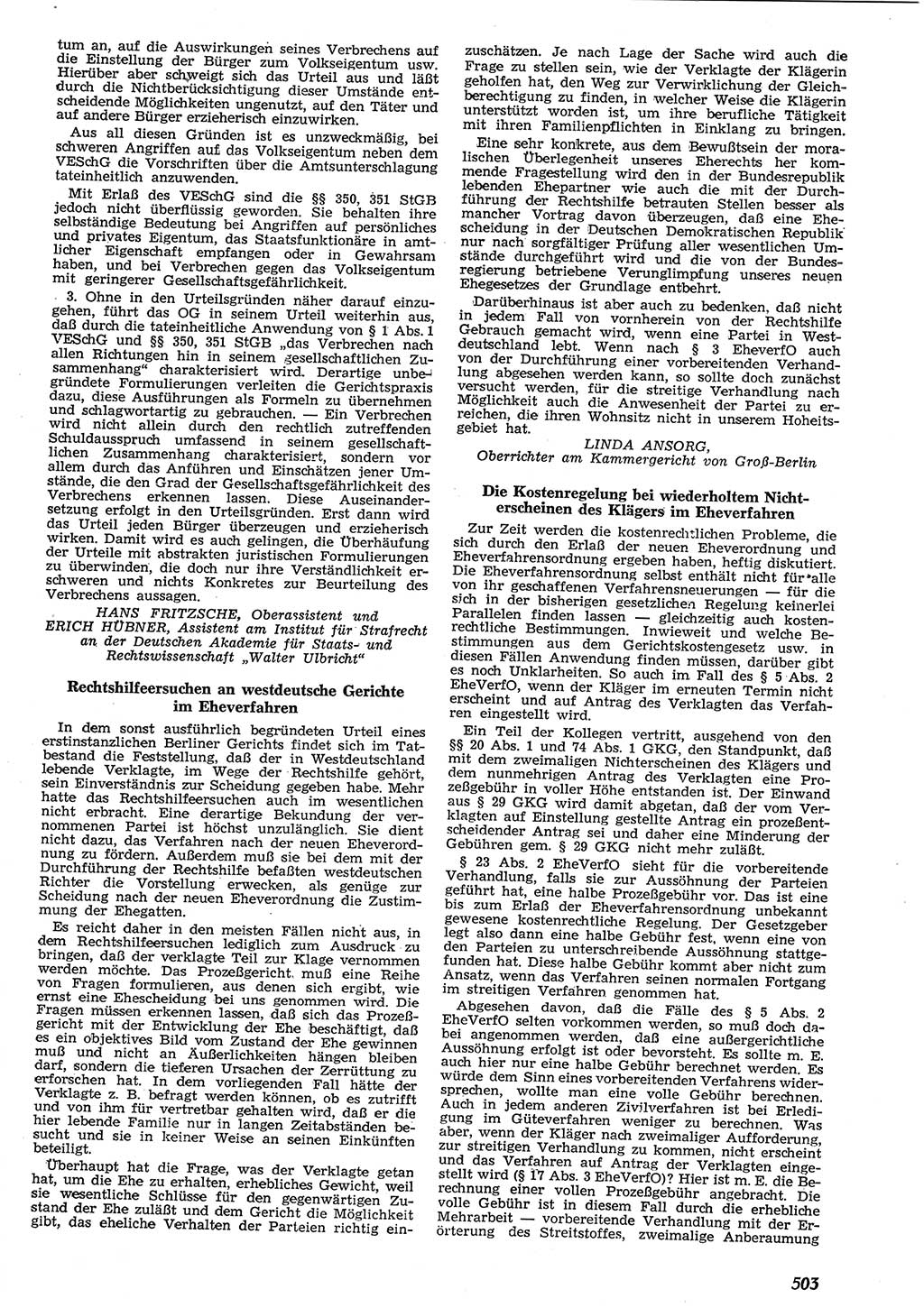 Neue Justiz (NJ), Zeitschrift für Recht und Rechtswissenschaft [Deutsche Demokratische Republik (DDR)], 10. Jahrgang 1956, Seite 503 (NJ DDR 1956, S. 503)