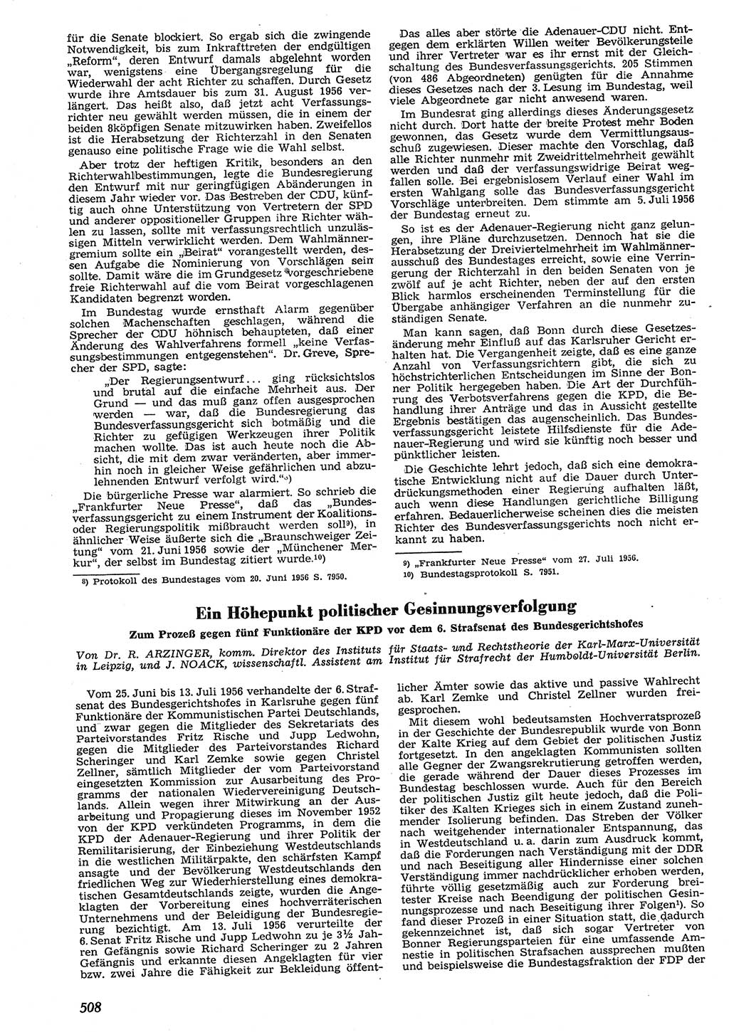 Neue Justiz (NJ), Zeitschrift für Recht und Rechtswissenschaft [Deutsche Demokratische Republik (DDR)], 10. Jahrgang 1956, Seite 508 (NJ DDR 1956, S. 508)