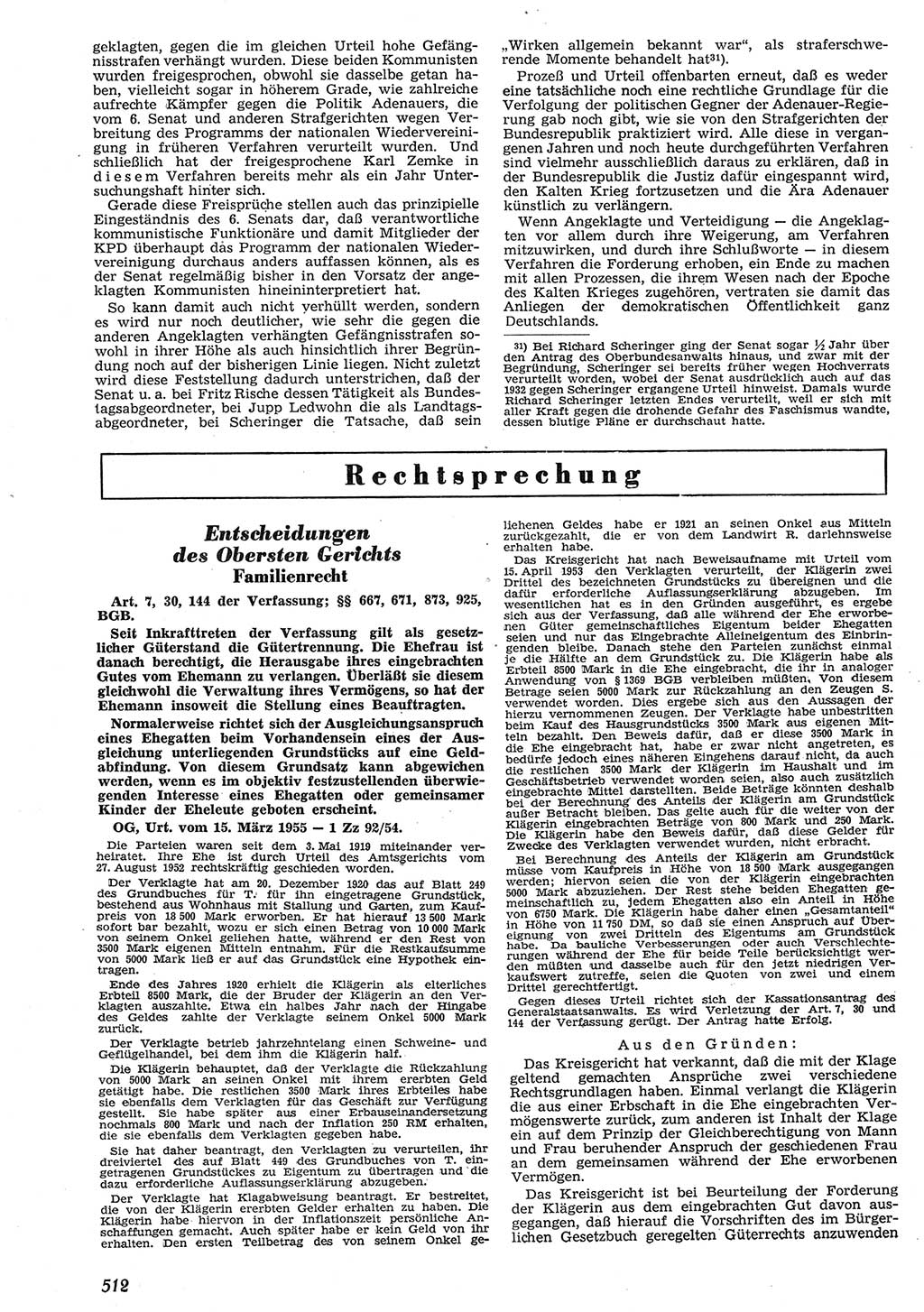 Neue Justiz (NJ), Zeitschrift für Recht und Rechtswissenschaft [Deutsche Demokratische Republik (DDR)], 10. Jahrgang 1956, Seite 512 (NJ DDR 1956, S. 512)