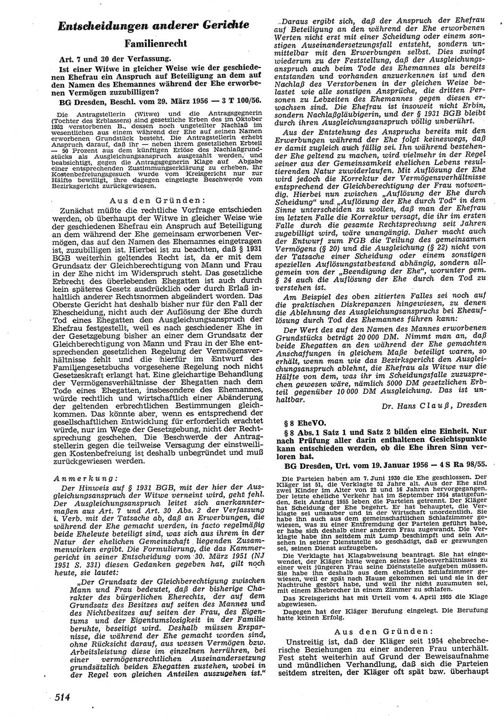 Neue Justiz (NJ), Zeitschrift für Recht und Rechtswissenschaft [Deutsche Demokratische Republik (DDR)], 10. Jahrgang 1956, Seite 514 (NJ DDR 1956, S. 514)