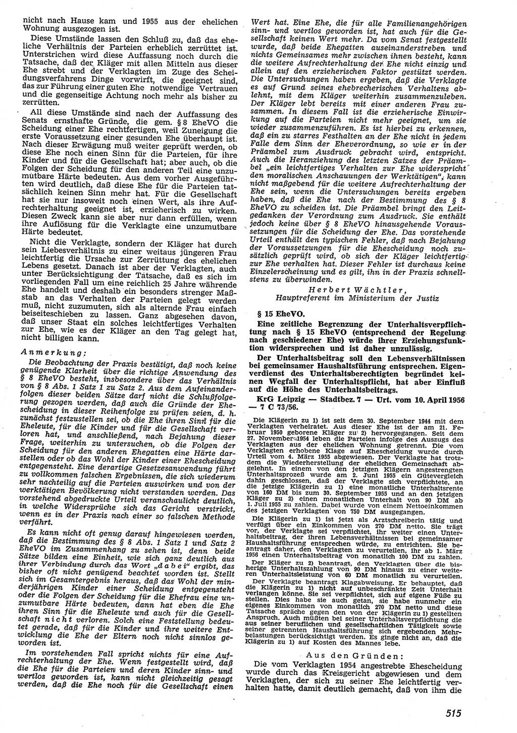 Neue Justiz (NJ), Zeitschrift für Recht und Rechtswissenschaft [Deutsche Demokratische Republik (DDR)], 10. Jahrgang 1956, Seite 515 (NJ DDR 1956, S. 515)