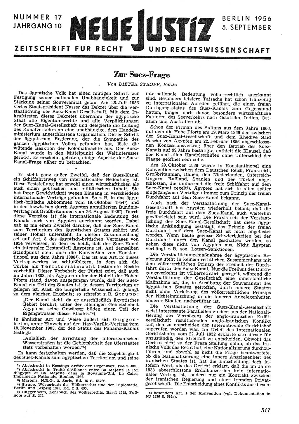 Neue Justiz (NJ), Zeitschrift für Recht und Rechtswissenschaft [Deutsche Demokratische Republik (DDR)], 10. Jahrgang 1956, Seite 517 (NJ DDR 1956, S. 517)