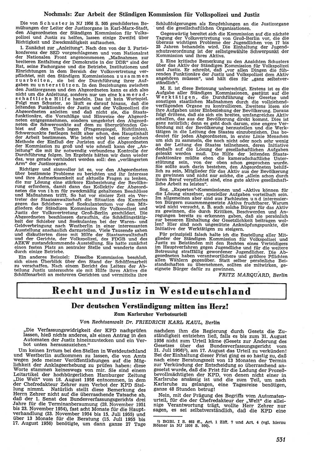 Neue Justiz (NJ), Zeitschrift für Recht und Rechtswissenschaft [Deutsche Demokratische Republik (DDR)], 10. Jahrgang 1956, Seite 531 (NJ DDR 1956, S. 531)