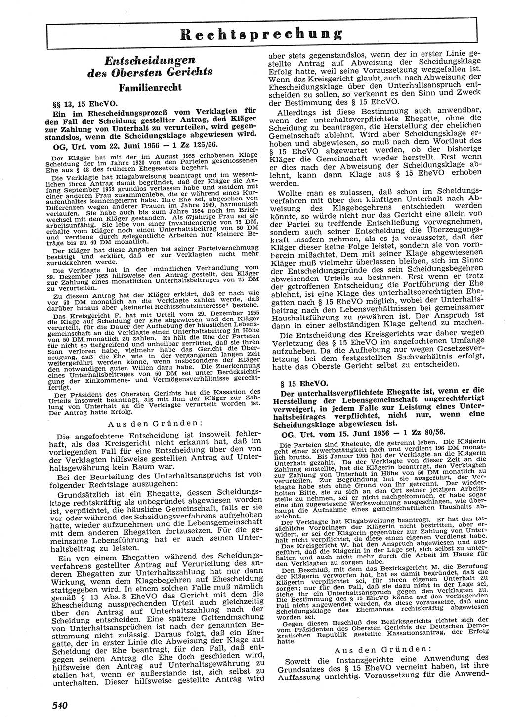 Neue Justiz (NJ), Zeitschrift für Recht und Rechtswissenschaft [Deutsche Demokratische Republik (DDR)], 10. Jahrgang 1956, Seite 540 (NJ DDR 1956, S. 540)