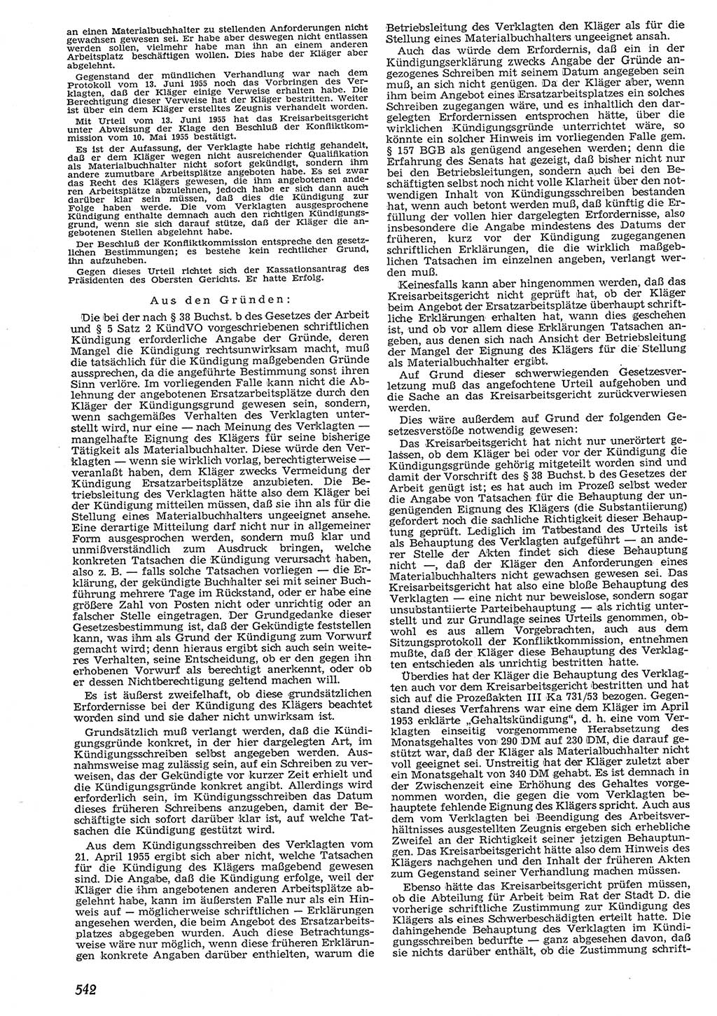 Neue Justiz (NJ), Zeitschrift für Recht und Rechtswissenschaft [Deutsche Demokratische Republik (DDR)], 10. Jahrgang 1956, Seite 542 (NJ DDR 1956, S. 542)