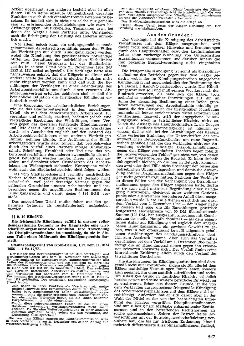 Neue Justiz (NJ), Zeitschrift für Recht und Rechtswissenschaft [Deutsche Demokratische Republik (DDR)], 10. Jahrgang 1956, Seite 547 (NJ DDR 1956, S. 547)