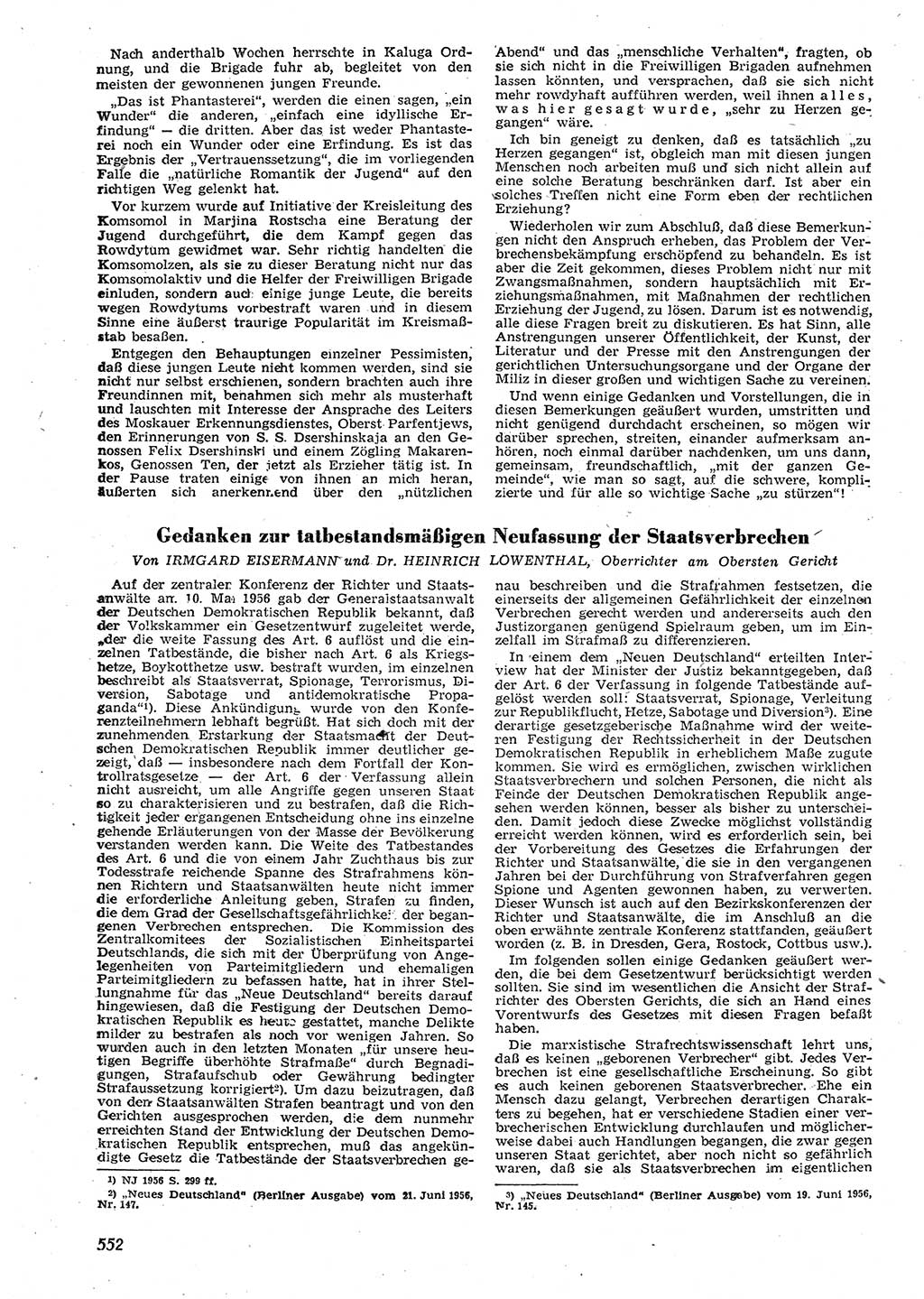 Neue Justiz (NJ), Zeitschrift für Recht und Rechtswissenschaft [Deutsche Demokratische Republik (DDR)], 10. Jahrgang 1956, Seite 552 (NJ DDR 1956, S. 552)