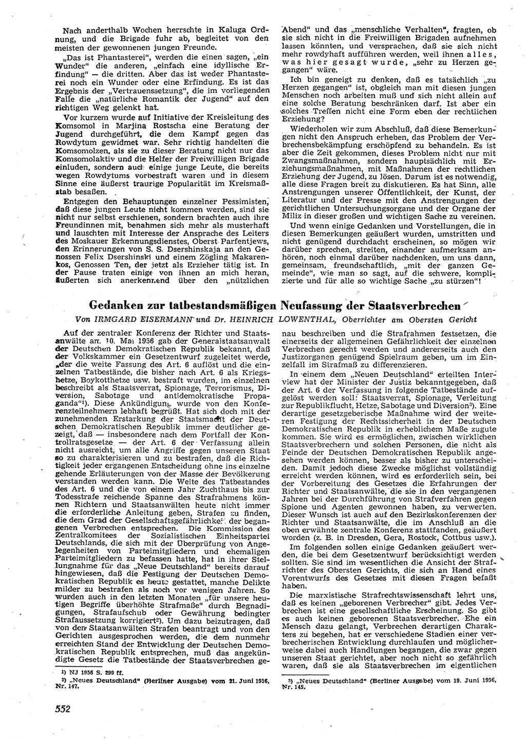 Neue Justiz (NJ), Zeitschrift für Recht und Rechtswissenschaft [Deutsche Demokratische Republik (DDR)], 10. Jahrgang 1956, Seite 552 (NJ DDR 1956, S. 552)