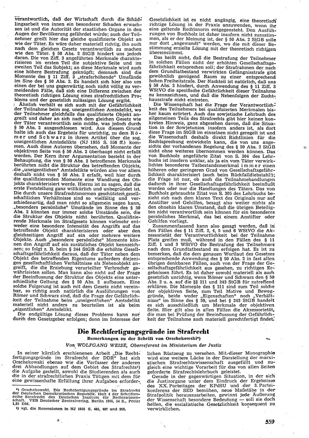 Neue Justiz (NJ), Zeitschrift für Recht und Rechtswissenschaft [Deutsche Demokratische Republik (DDR)], 10. Jahrgang 1956, Seite 559 (NJ DDR 1956, S. 559)