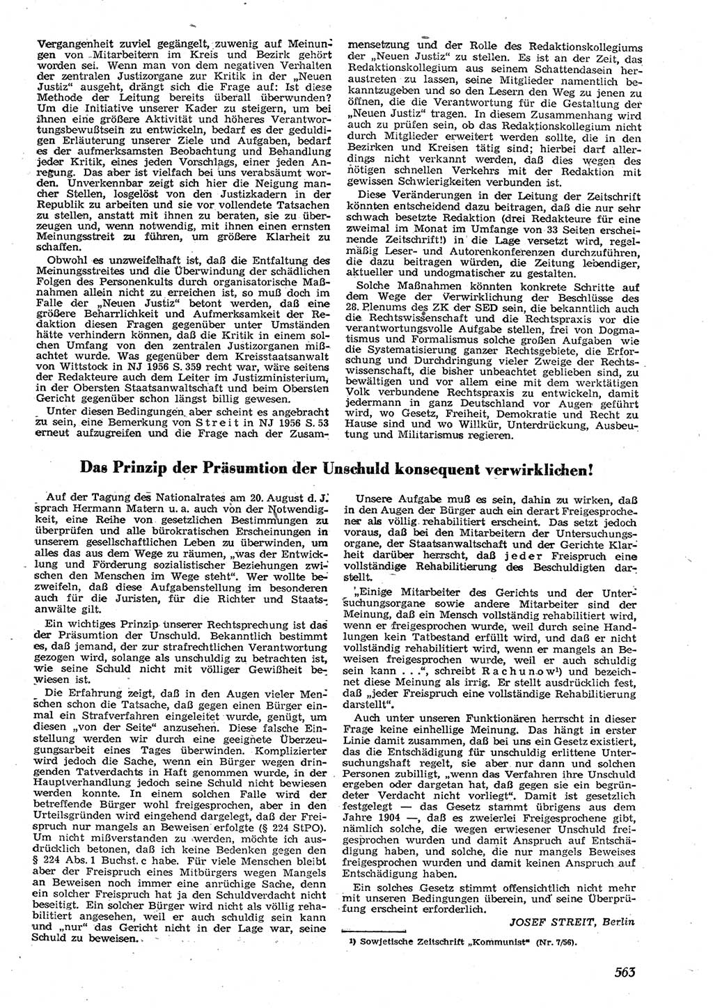 Neue Justiz (NJ), Zeitschrift für Recht und Rechtswissenschaft [Deutsche Demokratische Republik (DDR)], 10. Jahrgang 1956, Seite 563 (NJ DDR 1956, S. 563)
